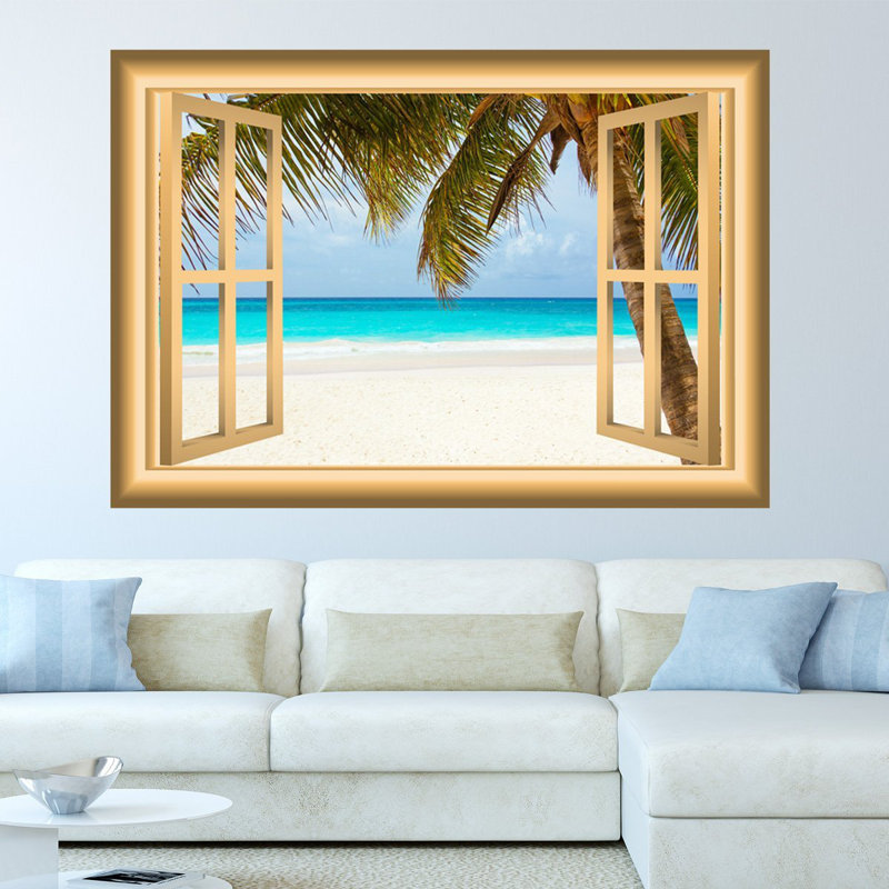 East Urban Home Window Frame Beach Scene Wall Decal & Reviews Wayfair